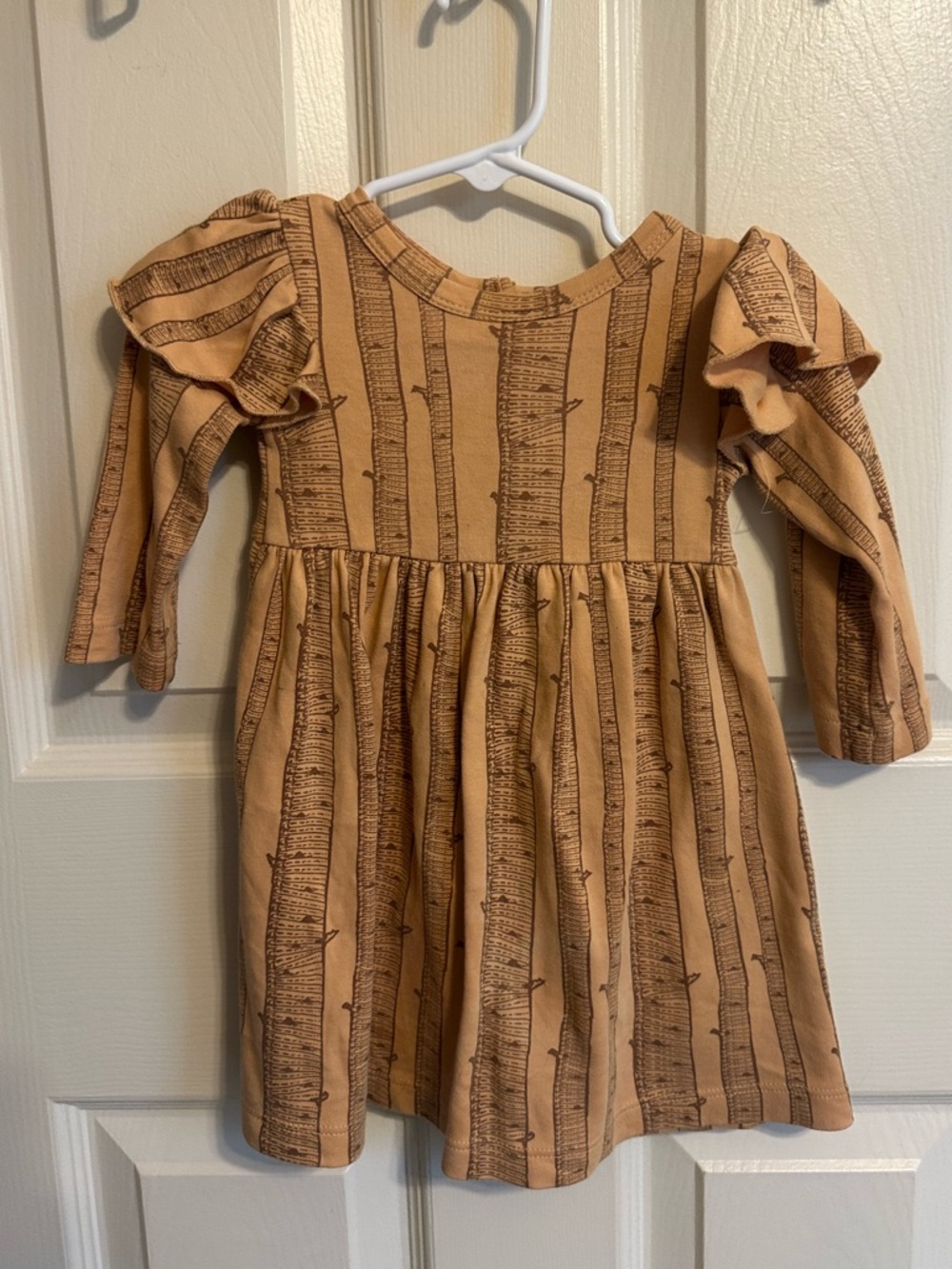 kate quinn Tan Birch-Print Ruffle Shoulder Dress